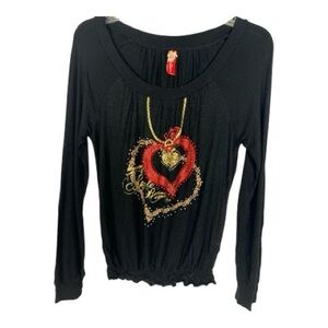 Apple Bottoms Sz M Long Sleeve Top Heart Graphic Smocked Bottom Black